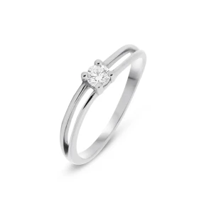  Bague Or Blanc sertie d un Diamant 3,4mm diamètre (0,13 Carat - Couleur G - pureté Si) 