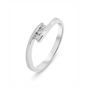  Bague Diamant Trilogie or blanc 750 Bague sertie 3 diamants 2.1mm (0.185 carat au total) 