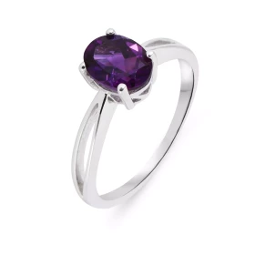 Bague Élancée Argent Améthyste Ovale 8x6mm Bague argent mettant valeur une pierre ovale 8x6 mm, sertie par 4 griffes Son c...