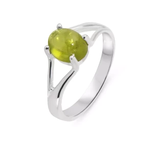 Bague Argent 925 Péridot Pierre ovale taille cabochon 8x6mm Serti à griffes