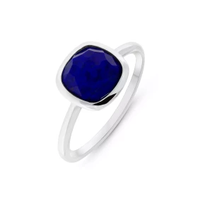 Bague Argent 925 rhodié Lapis Lazuli Pierre forme coussin mesurant 8x8mm Pierre collée (eviter l eau)