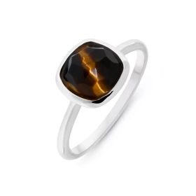  Bague Argent 925 rhodié Oeil Tigre Pierre forme coussin mesurant 8x8mm Pierre collée (eviter l eau) 