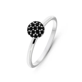 Bague Argent 925 rhodié Oxyde zirconium Noir Boule 6mm pavage d oxydes