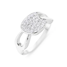 Bague Argent 925 rhodié Oxyde zirconium Bague moderne pavage d oxydes zirconium Largeur bague (sur doigt, vue dessus) : 10mm