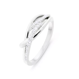 Bague Argent 925 rhodié Oxyde zirconium Bague moderne 2 branches pavées d oxydes zirconium Largeur bague (sur doigt, vue d...