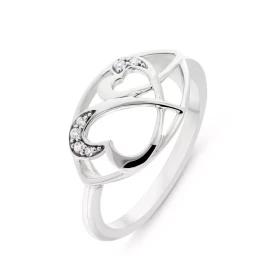 Bague Argent 925 rhodié Oxyde zirconium Bague moderne 2 coeurs entrelacés pavés d oxydes zirconium Largeur bague (sur doig...