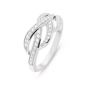 Bague Argent 925 rhodié Oxyde zirconium Bague moderne motifs entrelacés sertis d oxydes zirconium Largeur bague (sur doigt...