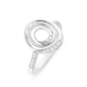 Bague Argent 925 rhodié Oxyde zirconium Bague moderne motif ovale serti d oxydes zirconium Largeur bague (sur doigt, vue d...
