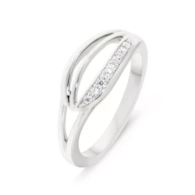 Bague Argent 925 rhodié Oxyde zirconium Bague moderne 3 branches d ont une est sertie d oxydes zirconium Largeur bague (su...