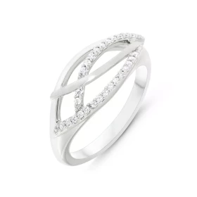 Bague Argent 925 rhodié Oxyde zirconium Bague moderne 2 branches serties d oxydes zirconium Largeur bague (sur doigt, vue ...