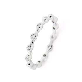  Bague Argent 925 rhodié Oxyde zirconium Alliance tour complet oxydes sertis dans petites boules Largeur bague : 2,4mm 