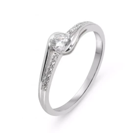  Bague or blanc 375 oxyde zirconium Pierre centrale ronde 4mm diamètre sertie demi clos Entourage composé 12 pierres 1mm s...