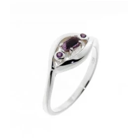  Bague Argent 925 Am&eacute;thyste , mod&egrave;le fantaisie serti d une pierre ovale 5x3mm deux petites pierres 