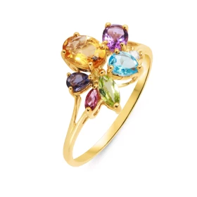  Bague Or jaune 375 pierres fines Cette bague Or jaune 375 est ornée d une pierres fines différentes formes couleurs (topa...
