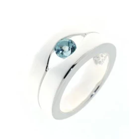  Bague Argent 925 Topaze bleue sertie d une pierre 5 mm Largeur sur doigt (vue dessus) : 10 mm 