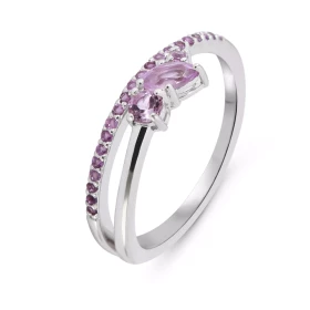 Bague Louise Argent 925 Rhodié Améthyste Bague sertie petites pierres rondes marquise son centre d un rang pierres rondes,...