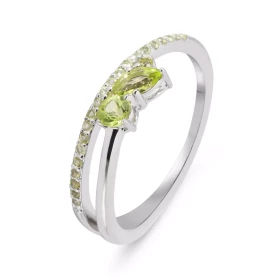 Bague Louise Argent 925 Rhodié Péridot Bague sertie petites pierres rondes marquise son centre d un rang pierres rondes, l...