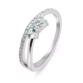 Bague Louise Argent 925 Rhodié Topaze bleue traitée Bague sertie petites pierres rondes marquise son centre d un rang pier...