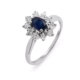 Bague Marguerite Or Blanc 750 Saphir Diamants Bague Or Blanc 750 composée d un Saphir ovale 6x4mm 10 diamants 1mm diamètre...