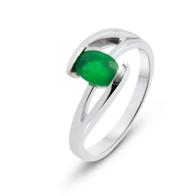  Bague Or Blanc 750 Emeraude Ovale 7x5mm Emeraude ovale 7x5mm (0.6 carat) Serti demi clos Corps croisé 