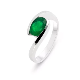  Bague Or Blanc 750 Emeraude Ovale 8x6mm Emeraude ovale 8x6mm (1,1 carat) Serti demi clos Monture solitaire croisé 