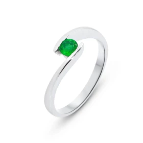  Bague Or Blanc 750 sertie d une émeraude ronde 4mm (0.20 carat) e Serti demi clos Corps croisé 
