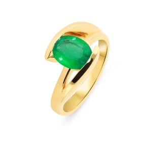  Bague Or Jaune sertie d une émeraude AAA ovale 9x7mm Largeur monture (sur doigt, vue dessus) : 10mm Poids Emeraude : 1,45...