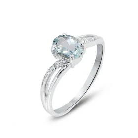  Bague Or blanc 375 Aigue Marine Ovale 7x5mm Diamant Cette bague Or blanc 375 est ornée d une Aigue Marine ovale La pierre...