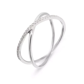 Bague Or Blanc 375 Anneaux Croisés Oxydes Bague 2 anneaux entrelacés dont un est serti d oxydes zirconium sur une moitié L...