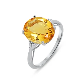  Bague Or blanc 375 Citrine Ovale 12x10mm Diamant Monture Or 375 (9 carats) Pierre centrale ovale 12x10mm (4 carats) serti...