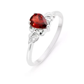 Bague Or Blanc 375 Grenat Poire 7x5mm Diamants Bague sertie d une Grenat poire 7x5mm 4 diamants Poids Grenat : 0.6 carat 4...