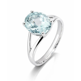  Bague Or Blanc 750 sertie d une Aigue marine AAA Pierre ovale 11x9mm Serti à griffes 