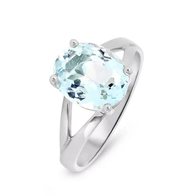  Bague Or Blanc 750 sertie d une Aigue marine ovale 11.7x8.8mm (3.15 carats) Serti à griffes 