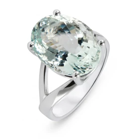 Bague Or Blanc 750 sertie d une Aigue Marine ovale 16x12mm (8.6 carats) Serti à griffes 