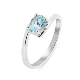  Bague Or Blanc 750 Aigue Marine Ovale 7x5mm Pierre ovale 7x5mm (0.7 carat) Serti demi clos Monture corps croisé 