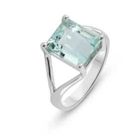  Bague Or Blanc 750 sertie d une Aigue Marine rectangulaire 11x9mm (4.6 carats) 