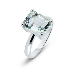  Bague Or Blanc 750 sertie d une Aigue Marine rectangulaire 11x9mm (3.7 carats) Serti à griffes 