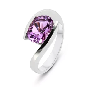  Bague Or Blanc 750 sertie d une Améthyste Ovale 10x8mm (2.4 carats) 