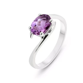  Bague Or Blanc 750 sertie d une Améthyste ovale 8x6mm Serti à griffes Poids améthyste : 0.95 carat  
