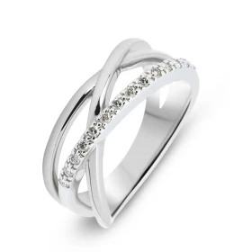  Bague 3 anneaux entrelacés Or Blanc 750 sertie 14 diamants pour un poids total 0,14 carat Largeur bague (sur doigt, vue d...