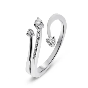  Bague 3 branches Or Blanc 750 sertie 9 diamants pour un poids total 0,12 carats Largeur bague (sur doigt, vue dessus) : 9...