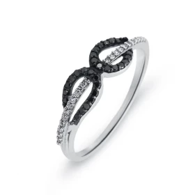 Bague Or blanc 750 Diamant Cette bague est sertie 28 diamants noirs (0,10 carat) 22 diamants blancs (0,06 carat) Largeur m...