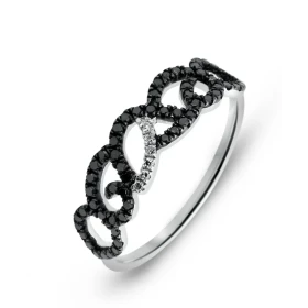 Bague Or blanc 750 Diamant Cette bague est sertie 60 diamants noirs (0,28 carat) 6 diamants blancs (0,02 carat) Largeur mo...
