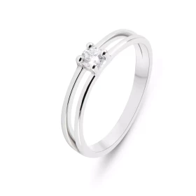  Bague Or Blanc 750 sertie d un Diamant 3,9mm diamètre (0,17 Carat - Couleur G - pureté Si) 