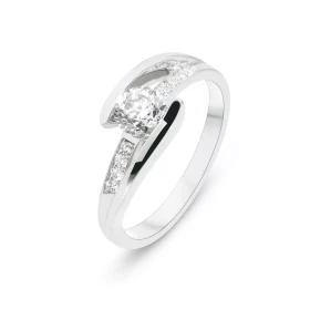  Bague Or Blanc 750 sertie d une Diamant 0.40 carat (Couleur M - pureté Si) 8 diamants pour un poids total 0.07 carats (Co...