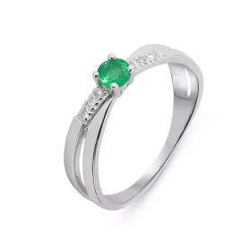 Bague Or Blanc 750 Emeraude Ronde 3.5mm Diamants Bague Or Blanc 750 composée deux anneaux entrelacés, d une Emeraude ronde...