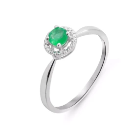 Bague Or Blanc 750 Emeraude Ronde 4mm diamants Bague Or Blanc 750 sertie d un Emeraude ronde 4mm diamètre 2 diamants 0.7mm...