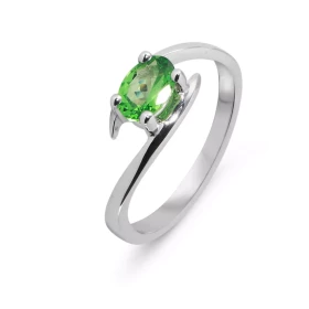  Bague Or Blanc 750 sertie d un Grenat Tsavorite AAA ovale 7x5mm (0,6 carat) Serti à griffes Corps Croisé 