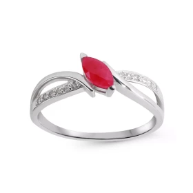  Bague Or Blanc 750 Rubis Navette 6x3mm Diamants Bague Or Blanc 750 composée d un anneau entrelacé serti d un Rubis navett...