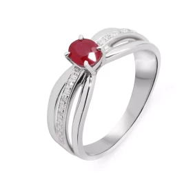  Bague Or Blanc 750 Rubis Ovale 5x4mm Diamants Bague Or Blanc 750 composée d un anneau large serti d un Rubis ovale 5x4mm ...